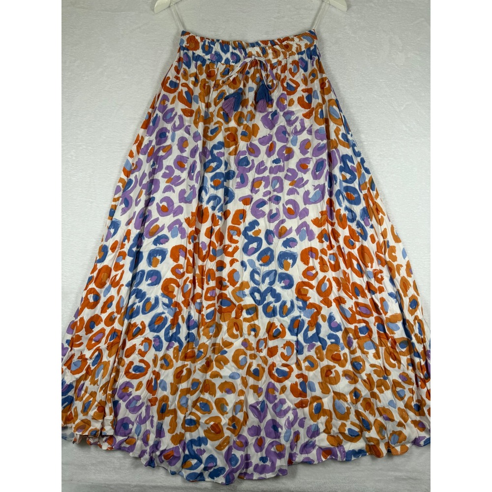 Farm Rio Anthropologie XS‎ Leopard Print Maxi Skirt Orange Purple Blue Viscose